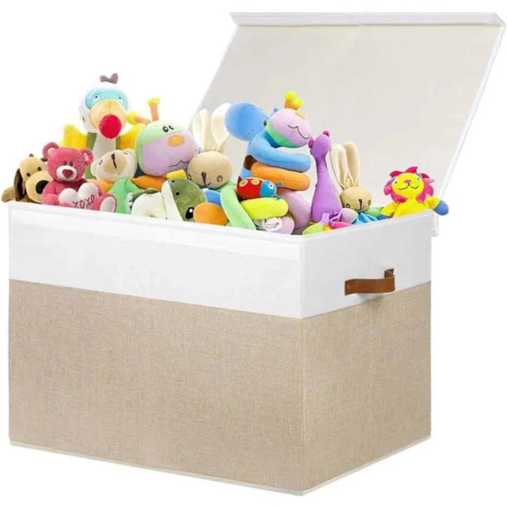 Large Toy Storage Box with Lid, Sturdy Toys Storage Chest Bin Organizer Basket